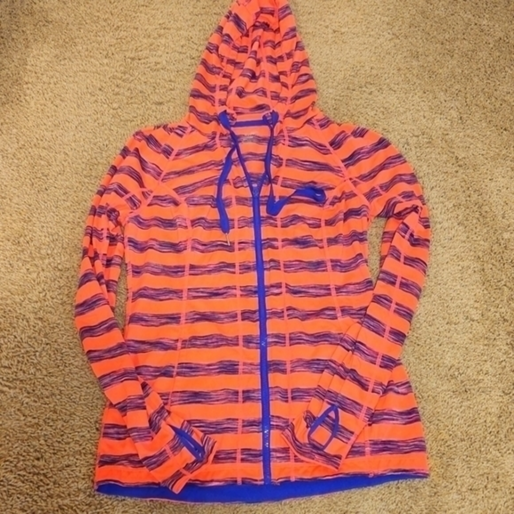 Lukka Hoodie Medium Workout Wear Vibrant Orange Purple‎ Stretch Thumb Holes Gym